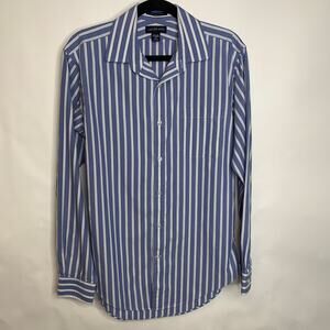 Lands'  End Blue White Stripe Tailored Fit Oxford Shirt Sz 15 1/2 35"